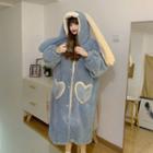 Fleece Button-up Rabbit Ear Hooded Robe