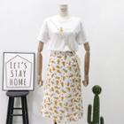 Set: Pineapple-print T-shirt + A-line Skirt