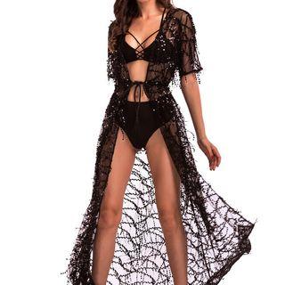 Short-sleeve Sequined Long Light Jacket