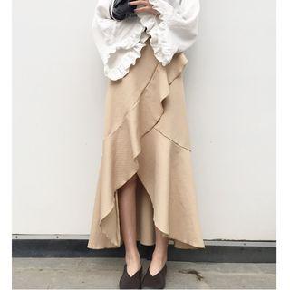 Ruffled Asymmetric Maxi Skirt