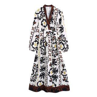 Long-sleeve Floral Midi A-line Skirt