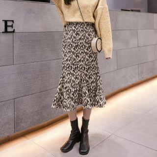 Leopard Print Ruffle Hem Midi Skirt