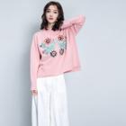 Floral Embroidered Mock Neck Sweater
