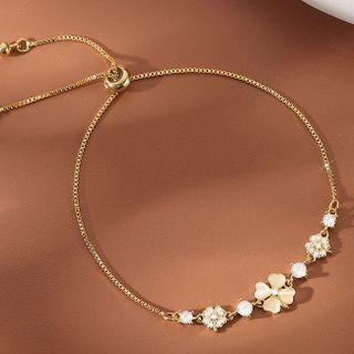 Rhinestone Floral Bracelet Gold - One Size