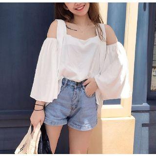 Shoulder-cutout Bell Long-sleeve Top