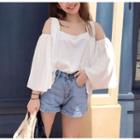 Shoulder-cutout Bell Long-sleeve Top