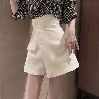 Plaid Off-shoulder Blouse / High-waist Mini A-line Skirt