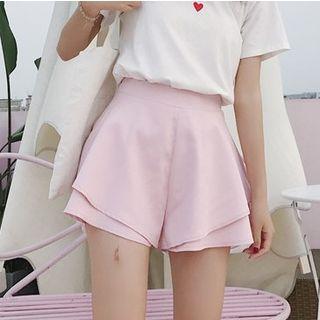 Plain Mock Two-piece Ruffle Skort