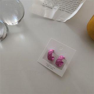 Plain Wide Half Hoop Earring 1 Pair - 925 Silver Earring - Pink - One Size