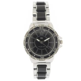 Crystal Covered Wrist Watch Silver & Black - One Size