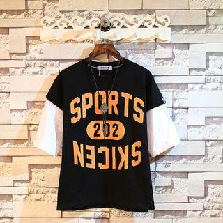 Letter Mock Two-piece Elbow-sleeve T-shirt