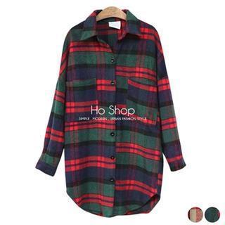 Drop-shoulder Check Long Shirt