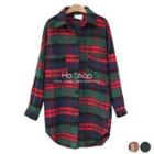 Drop-shoulder Check Long Shirt