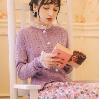 Pointelle Knit Cardigan As Shown In Figure - One Size