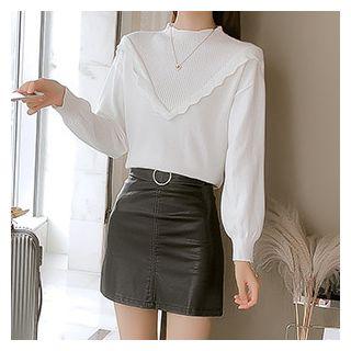 Mock Neck Ruffle-trim Sweater