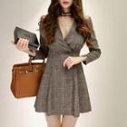 Long-sleeve Plaid Double-breasted A-line Dress
