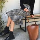 Pintuck Gingham Midi Skirt Black - One Size