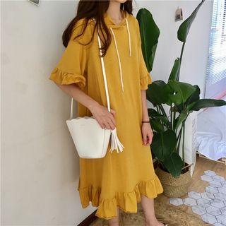 Plain Ruffle Hooded Dress