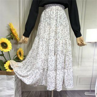 Floral Print Chiffon Layered Skirt