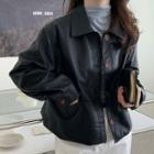 Dual-pocket Lapel Pu Leather Jacket