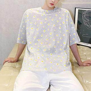 Floral Print Short-sleeve Oversize Tee