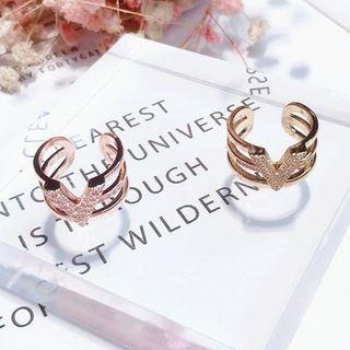 Rhinestone V Layered Open Ring
