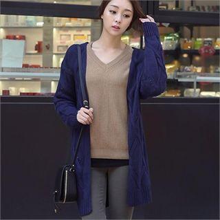 Open-front Pointelle-knit Long Cardigan