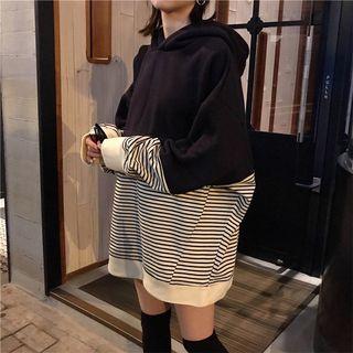 Striped Panel Fleece-lind Sweatshirt As Shown In Figure - One Size