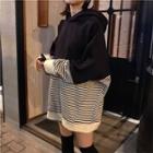 Striped Panel Fleece-lind Sweatshirt As Shown In Figure - One Size