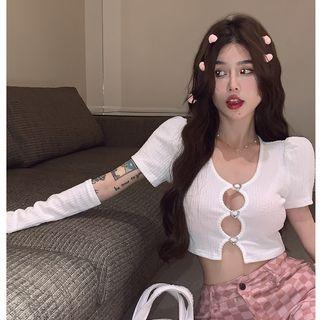 Short-sleeve Cut Out Top White - One Size