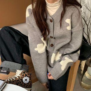 Puzzle Print Collared Cardigan