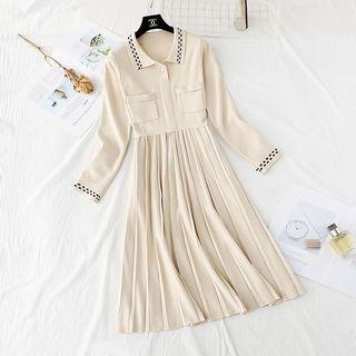 Front Pocket Pleated Knit Dress