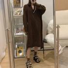 V-neck Sweater Dress Green - One Size