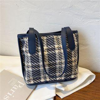 Woven Plaid Top Handle Shoulder Bag