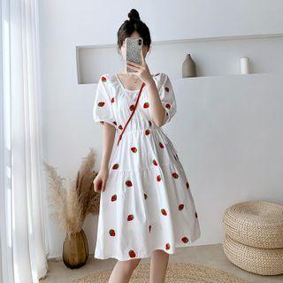 Short-sleeve Dotted Gather-waist Dress