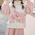 Set: Cartoon Themed Hooded Zip Fleece Jacket + Sling Bag