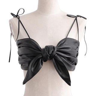 Tie-front Faux Leather Cropped Camisole Top