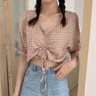 Plaid Lace-up Cropped Shirt