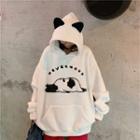 Cow Embroidered Front Pocket Hooded Sweatshirt