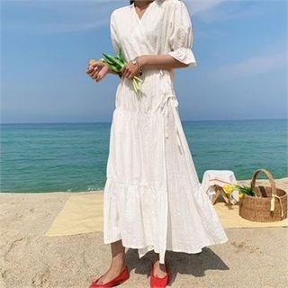 Tied Tiered Maxi Dress White - One Size