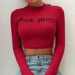 High Neck Lettering Long Sleeve T-shirt