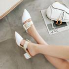 Square Buckled Block Heel Pointy Mules