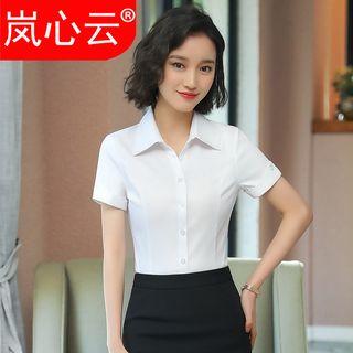 Plain Short-sleeve Blouse / + Mini Skirt Set