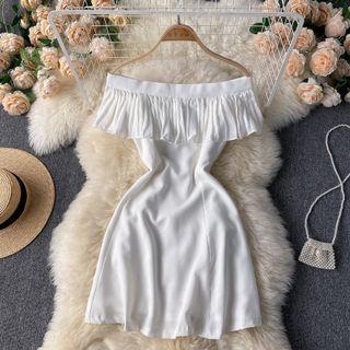 Off-shoulder Accordion Pleat Chiffon Ruffle Dress