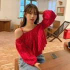 Cold-shoulder Print Cropped Blouse Red - One Size