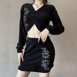 Frog Buttoned Dragon Print Jacket