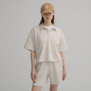 Set: Collared V-neck T-shirt + Shorts Gray - One Size