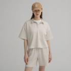 Set: Collared V-neck T-shirt + Shorts Gray - One Size