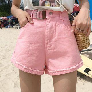 Frayed Trim High Waist Shorts