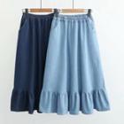 Elastic-waist Asymmetric Ruffled A-line Skirt